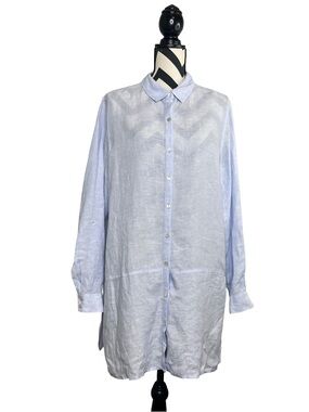 Tahari Essentials Sz XL 100% Linen Long-Sleeve Button Front Tunic Shirt